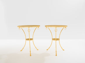 Paire de guéridons néoclassiques laiton marbre Maison Charles 1960