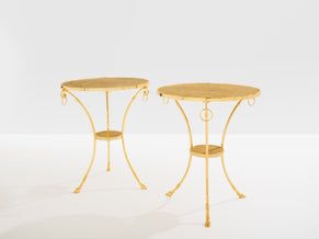 Maison Charles set of 4 brass marble gueridon tables 1960s