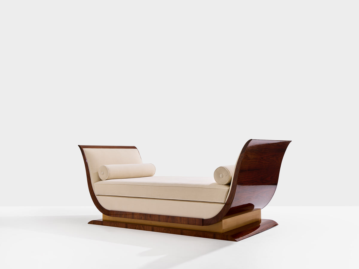 Maison Dominique attr. banquette palissandre sycomore velours 1940s