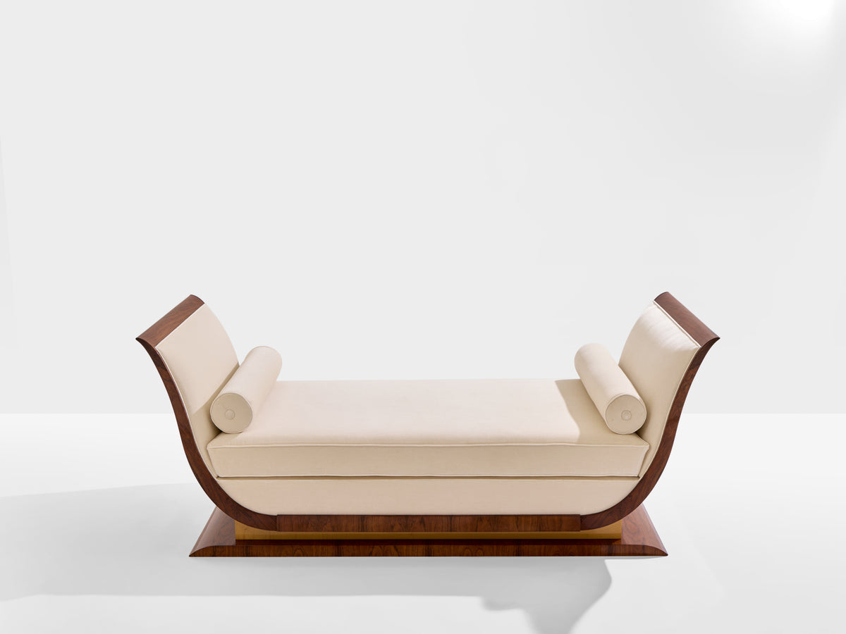 Maison Dominique attr. banquette palissandre sycomore velours 1940s