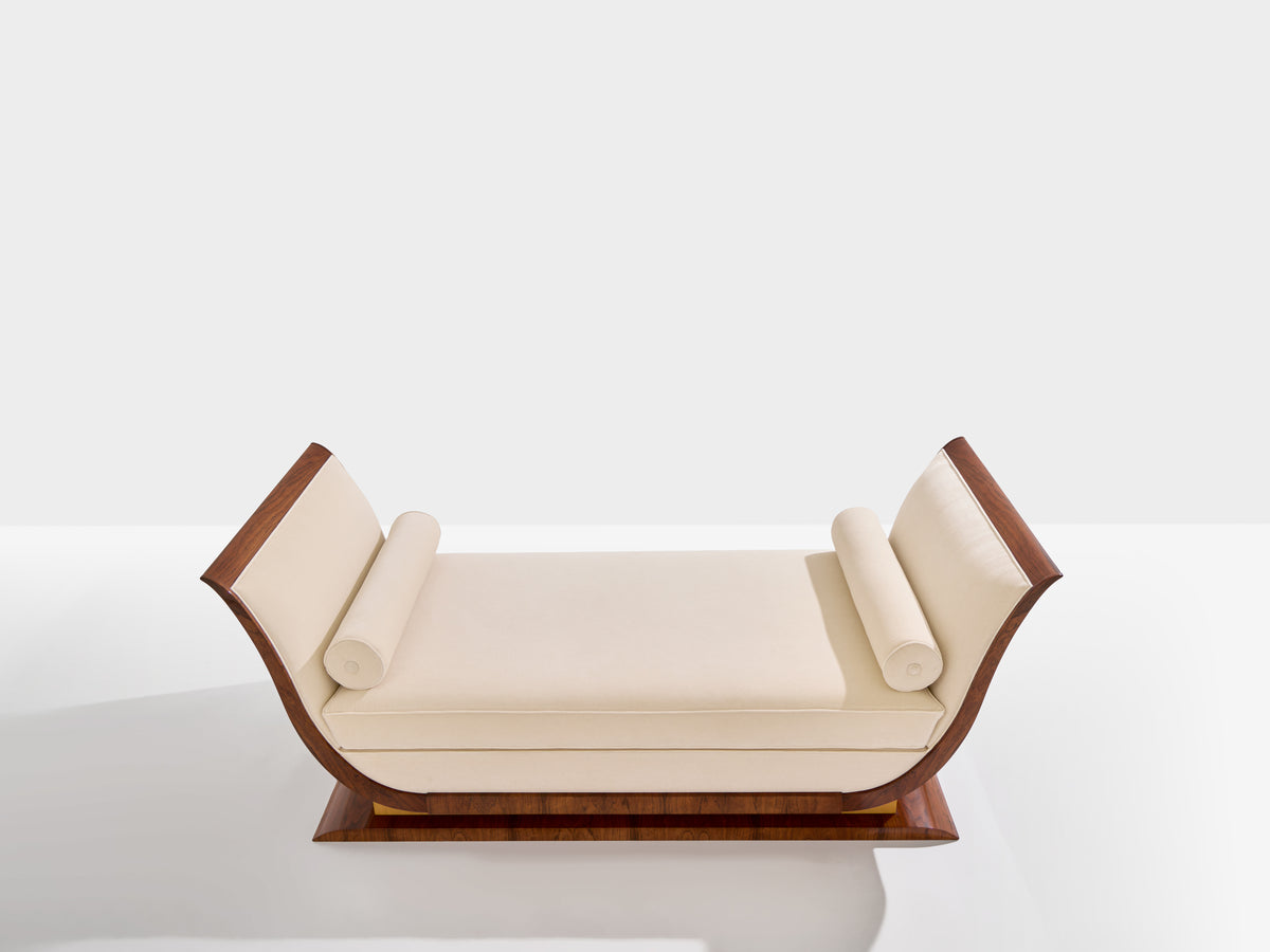 Maison Dominique attr. banquette palissandre sycomore velours 1940s