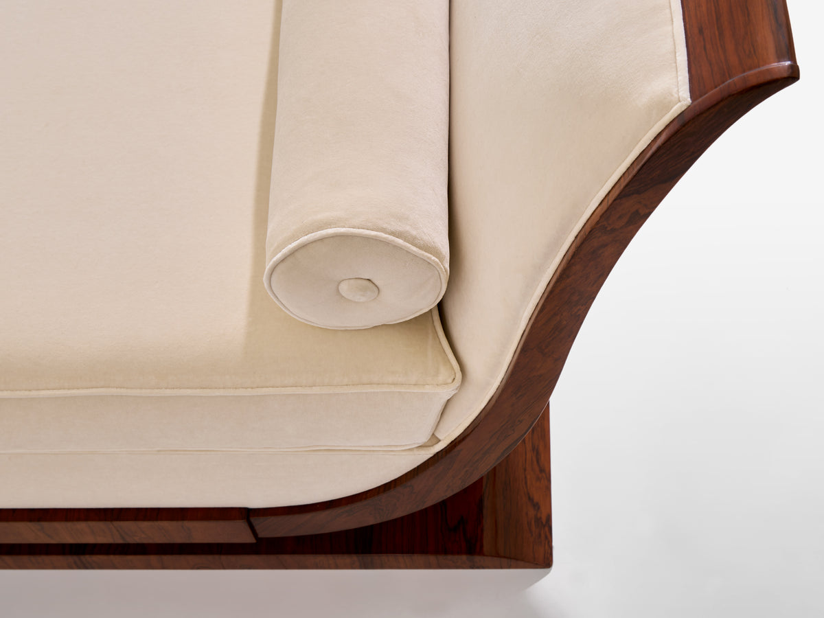 Maison Dominique attr. banquette palissandre sycomore velours 1940s