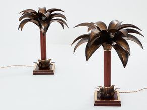 Maison Jansen paire de lampes palmier acajou bronze 1960s 