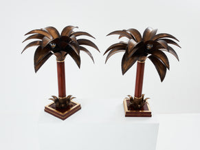 Maison Jansen early palm tree lamps mahogany bronze 1960