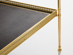 Maison Jansen pair of two-tier side tables brass black leather 1960s