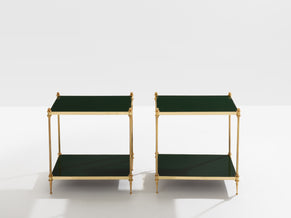 Maison Jansen pair of two-tier side tables brass green lacquer 1970s