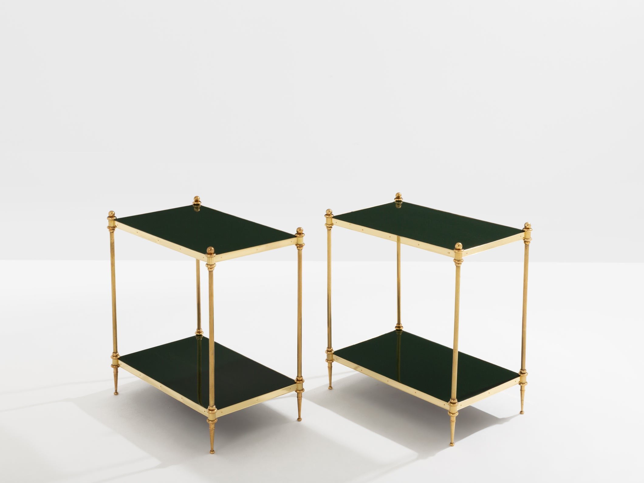 Maison Jansen pair of two-tier side tables brass green lacquer 1970s