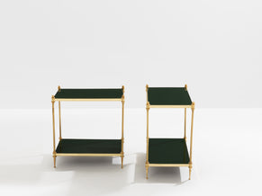 Maison Jansen pair of two-tier side tables brass green lacquer 1970s