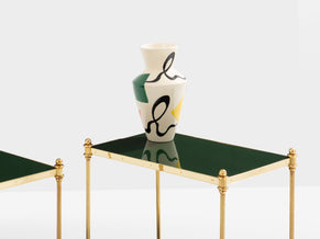 Maison Jansen pair of two-tier side tables brass green lacquer 1970s