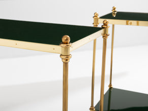 Maison Jansen pair of two-tier side tables brass green lacquer 1970s