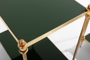 Maison Jansen pair of two-tier side tables brass green lacquer 1970s