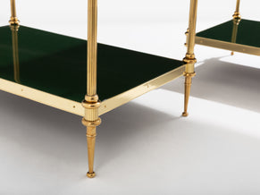 Maison Jansen pair of two-tier side tables brass green lacquer 1970s