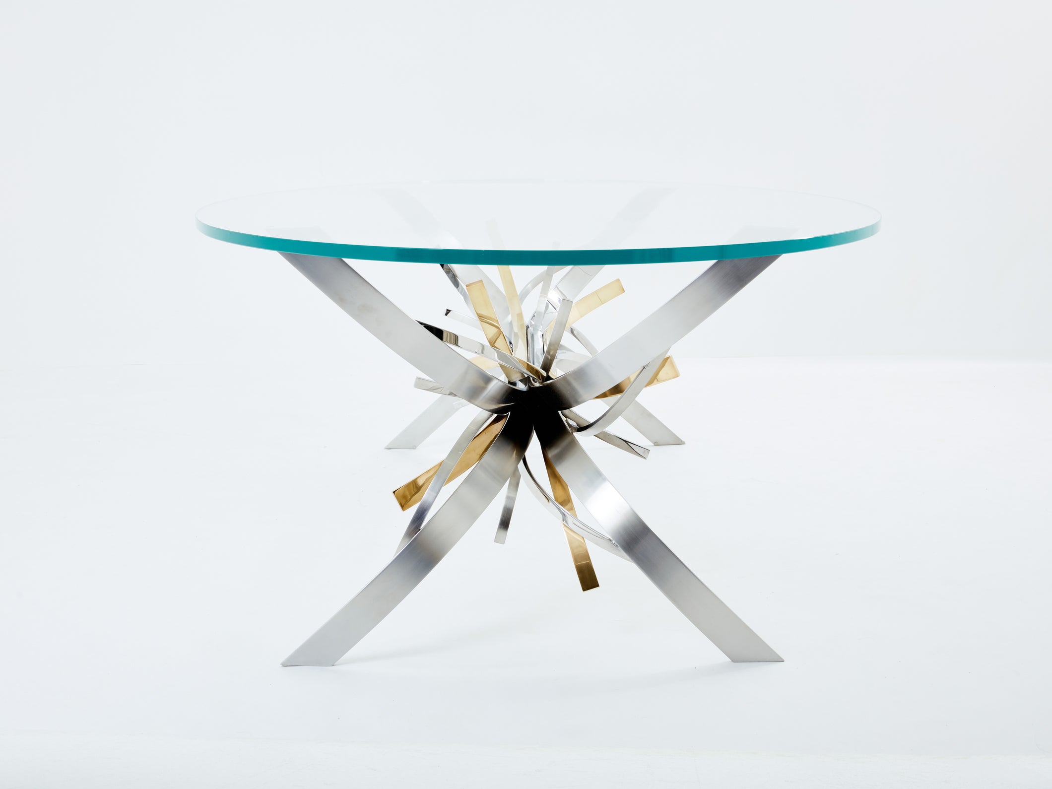 Maria Pergay steel and brass dining table Gerbe 1970