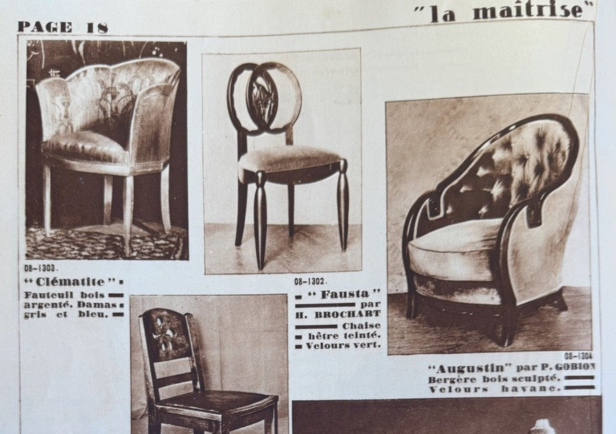 Maurice Dufrène giltwood brown velvet armchairs circa 1925