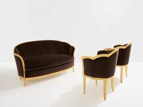 Maurice Dufrène giltwood brown velvet armchairs circa 1925