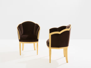 Maurice Dufrène giltwood brown velvet armchairs circa 1925