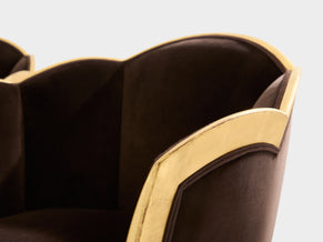 Maurice Dufrène giltwood brown velvet armchairs circa 1925