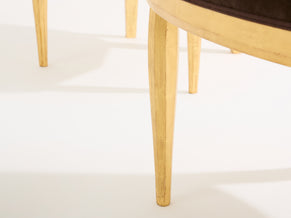 Maurice Dufrène giltwood brown velvet armchairs circa 1925
