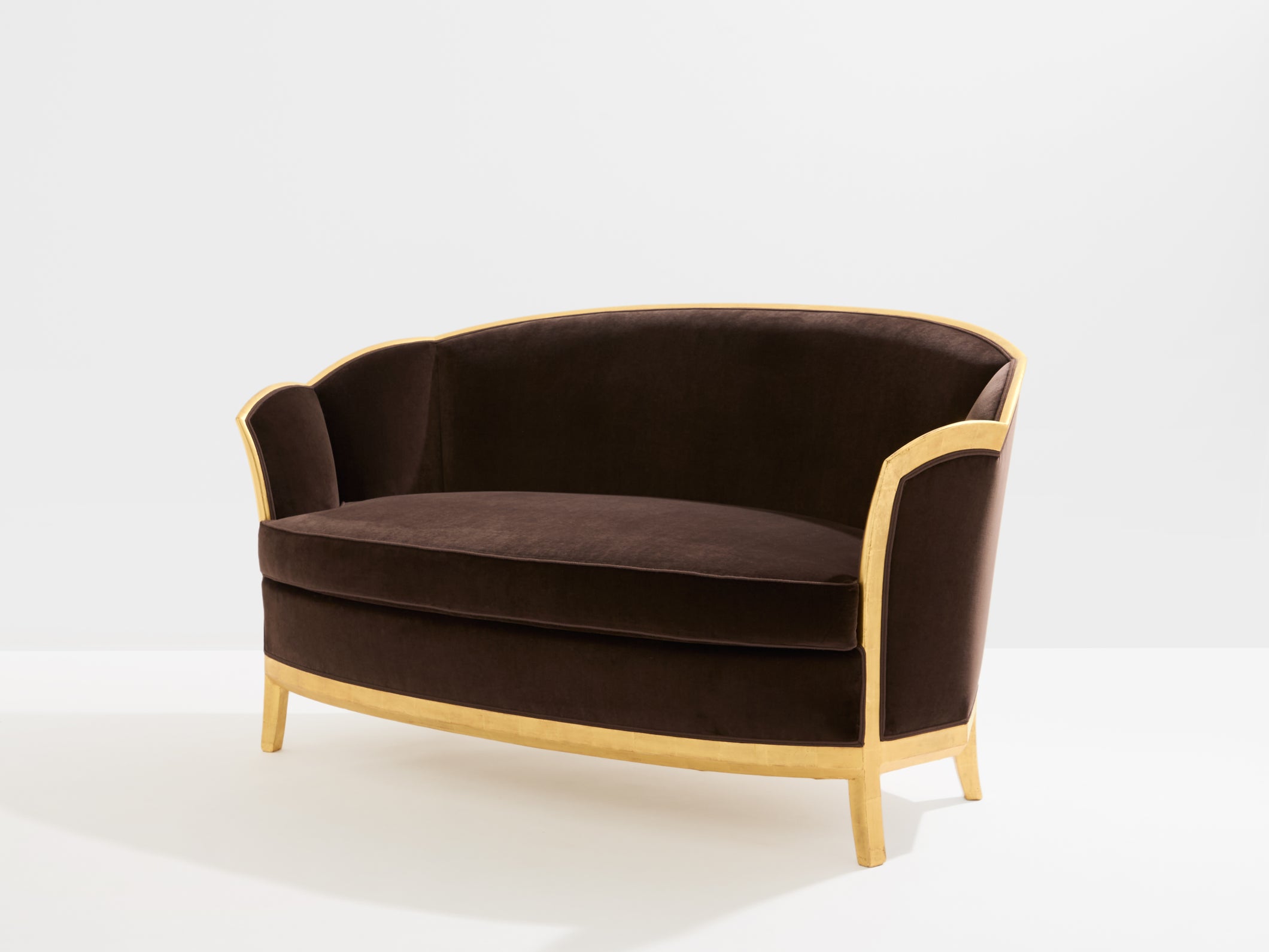 Maurice Dufrène giltwood brown velvet sofa circa 1925