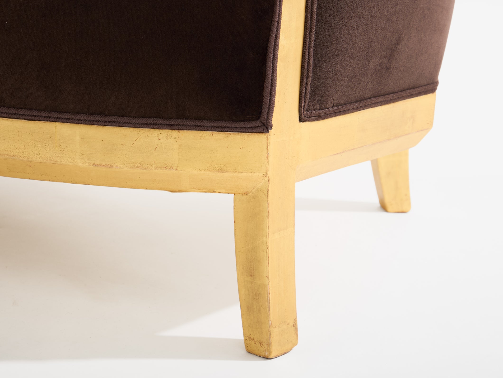 Maurice Dufrène giltwood brown velvet sofa circa 1925