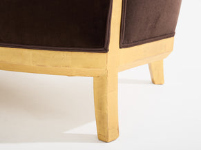 Maurice Dufrène giltwood brown velvet sofa circa 1925