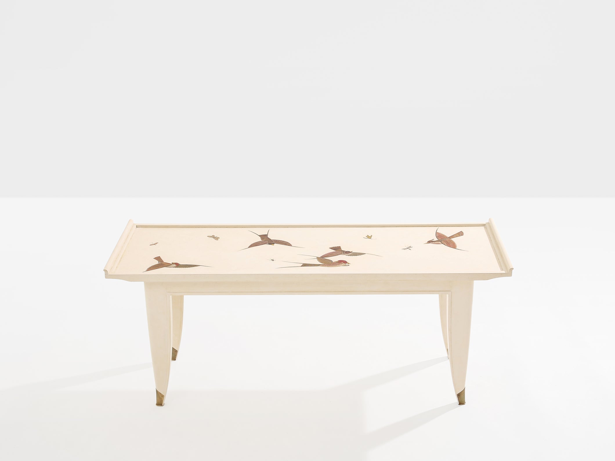 Maurice Jallot table basse chêne peint à décors d’oiseaux 1930 