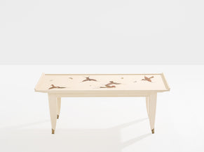 Maurice Jallot table basse chêne peint à décors d’oiseaux 1930 