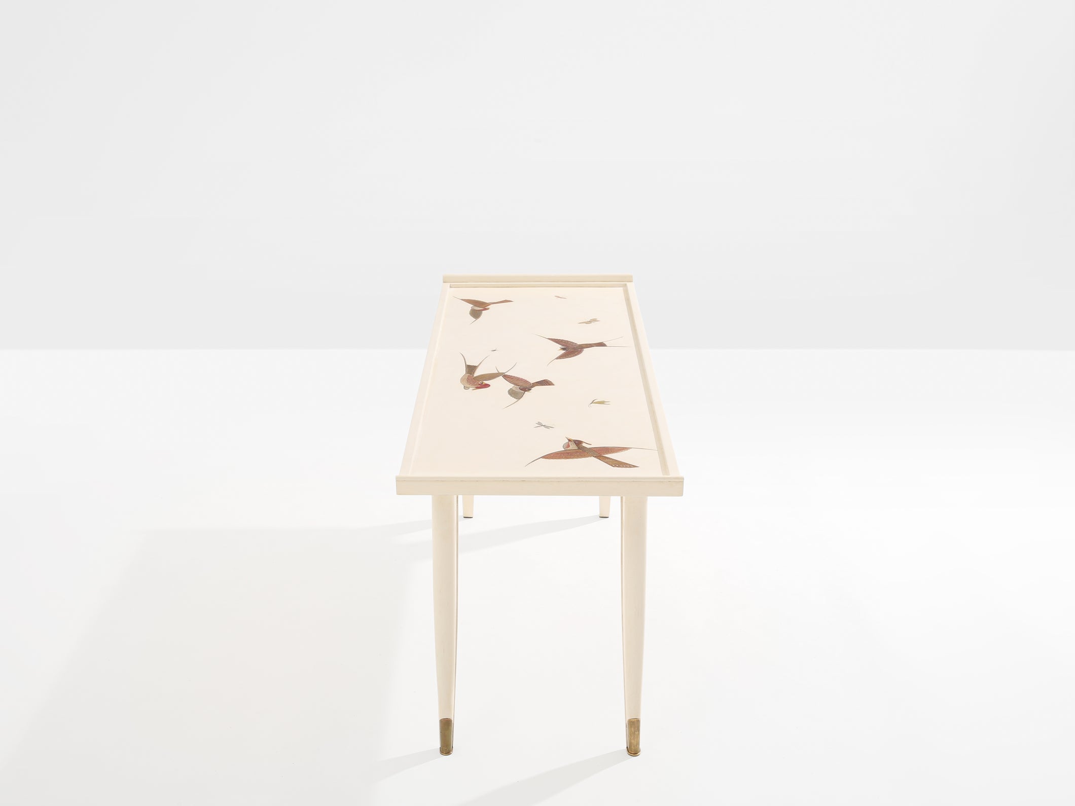 Maurice Jallot table basse chêne peint à décors d’oiseaux 1930 