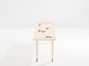 Maurice Jallot table basse chêne peint à décors d’oiseaux 1930 