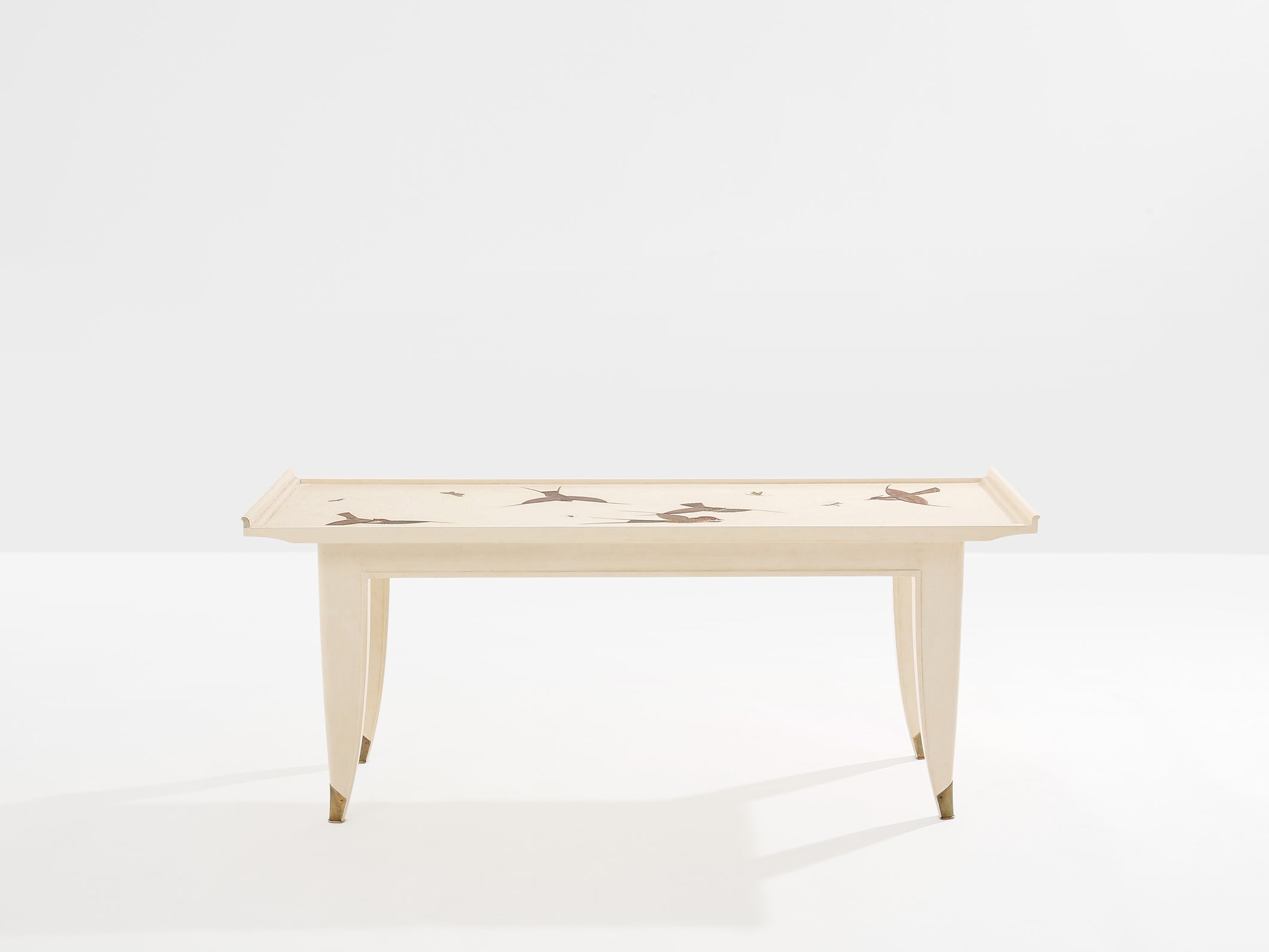 Maurice Jallot table basse chêne peint à décors d’oiseaux 1930 
