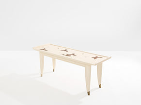 Maurice Jallot table basse chêne peint à décors d’oiseaux 1930 