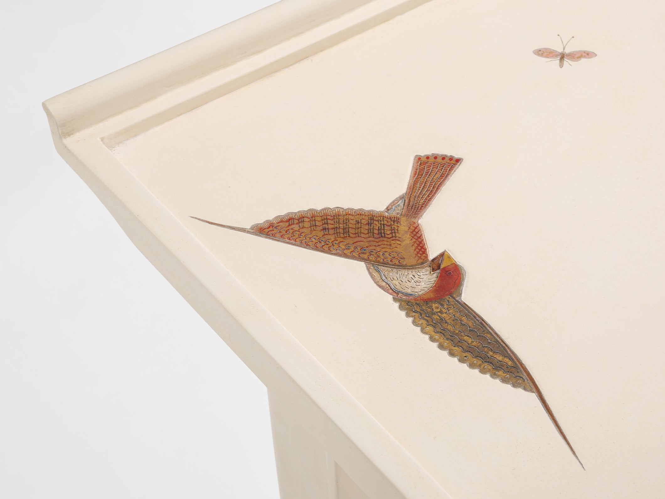 Maurice Jallot table basse chêne peint à décors d’oiseaux 1930 