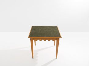 Maxime Old table à jeux chêne laiton suédine verte vers 1940 