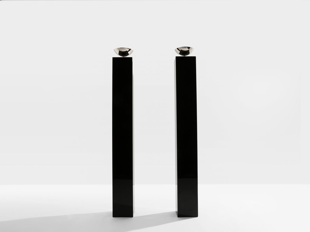 Michel Boyer pair of black lacquered and nickeled metal floor lamps 1979