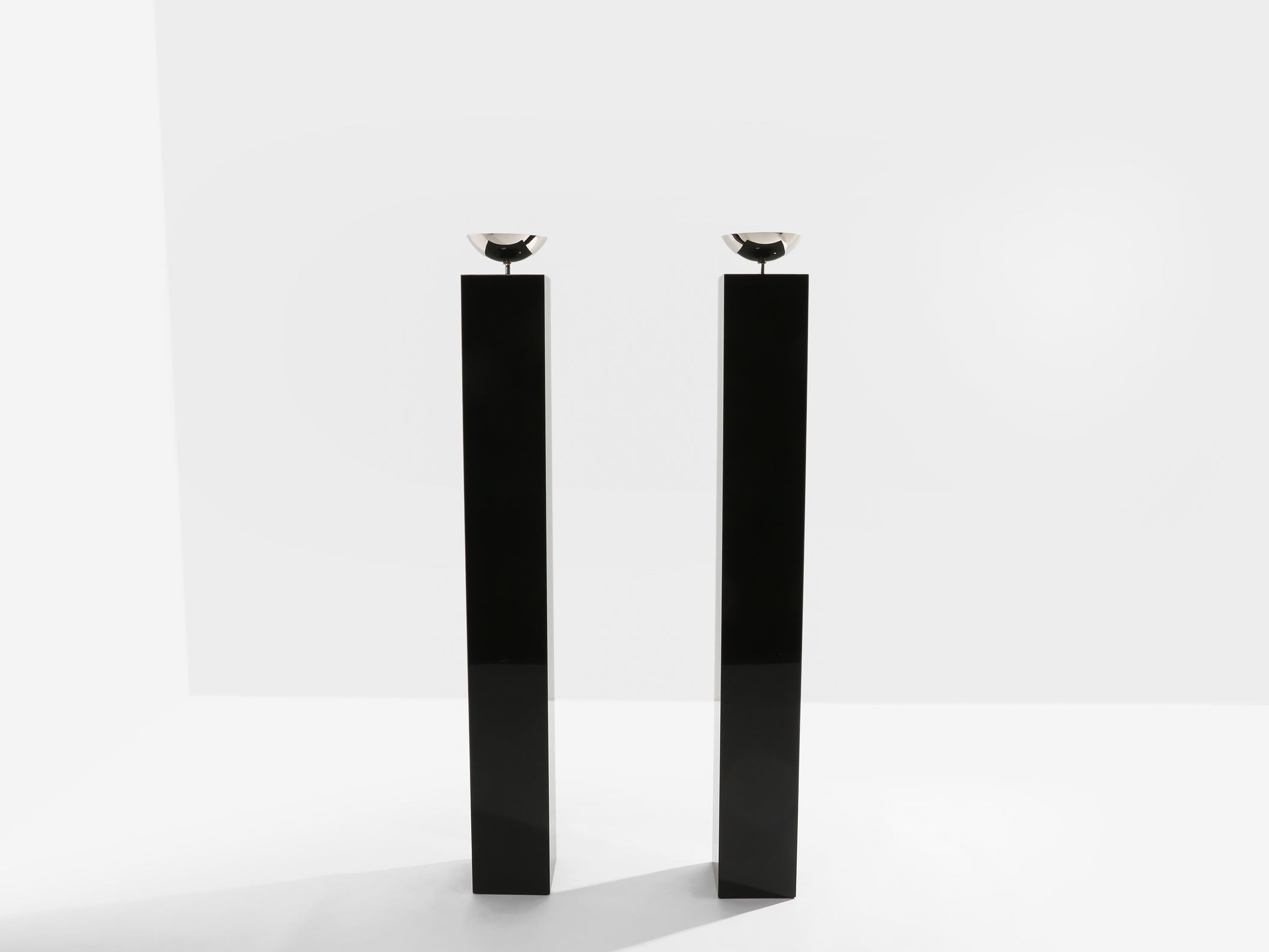Michel Boyer pair of black lacquered and nickeled metal floor lamps 1979