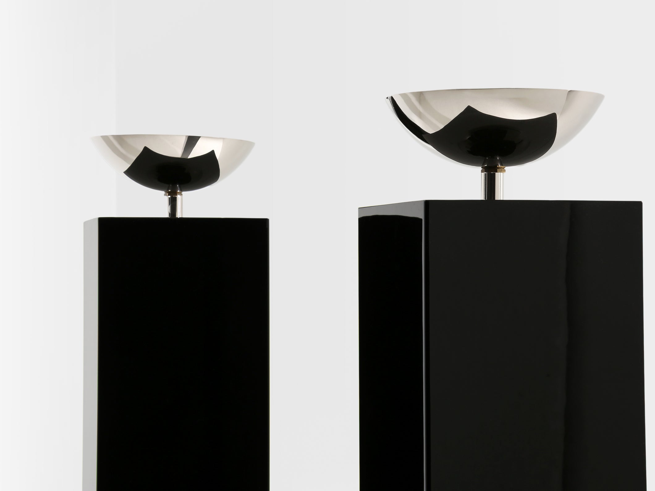 Michel Boyer pair of black lacquered and nickeled metal floor lamps 1979