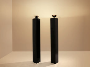 Michel Boyer pair of black lacquered and nickeled metal floor lamps 1979