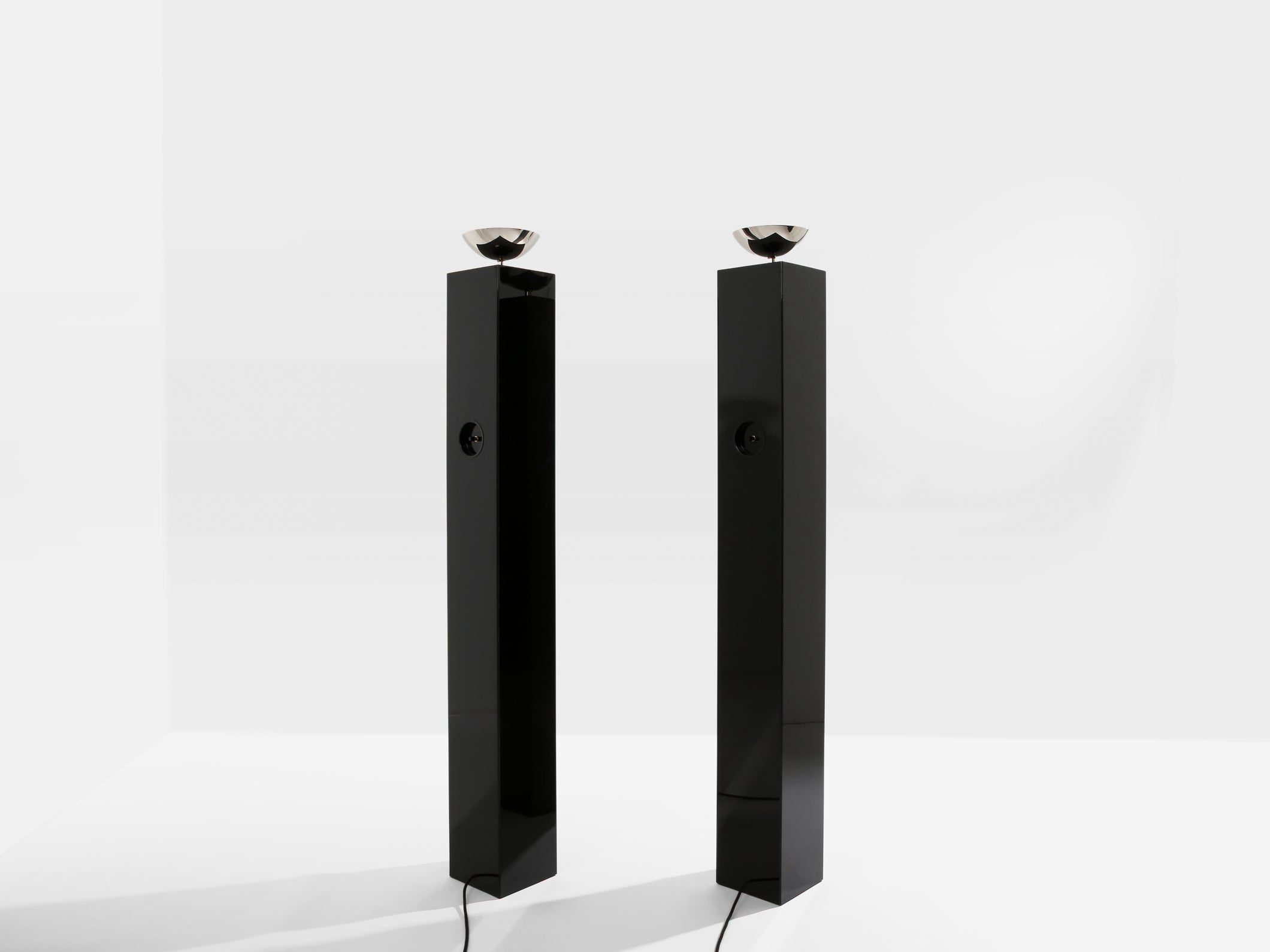 Michel Boyer pair of black lacquered and nickeled metal floor lamps 1979