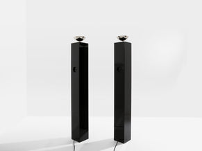 Michel Boyer pair of black lacquered and nickeled metal floor lamps 1979