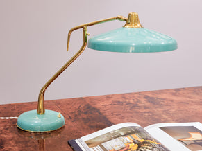Oscar Torlasco for Stilux Milano table lamp green metal brass 1950s