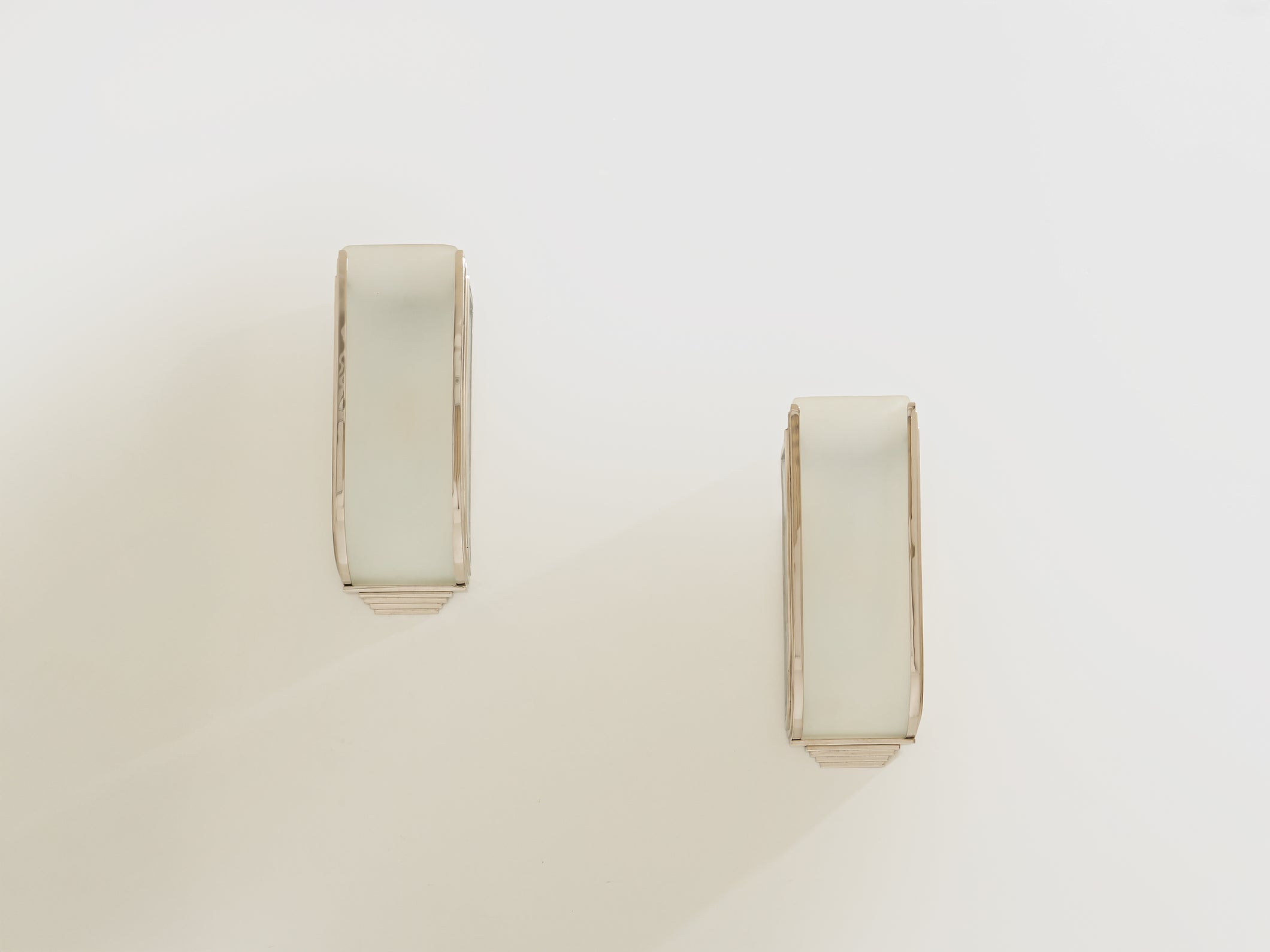 Pair of French Art Deco Modernist nickel steel opaline wall lights 1930