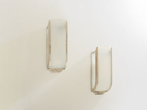Pair of French Art Deco Modernist nickel steel opaline wall lights 1930