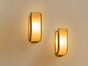 Pair of French Art Deco Modernist nickel steel opaline wall lights 1930