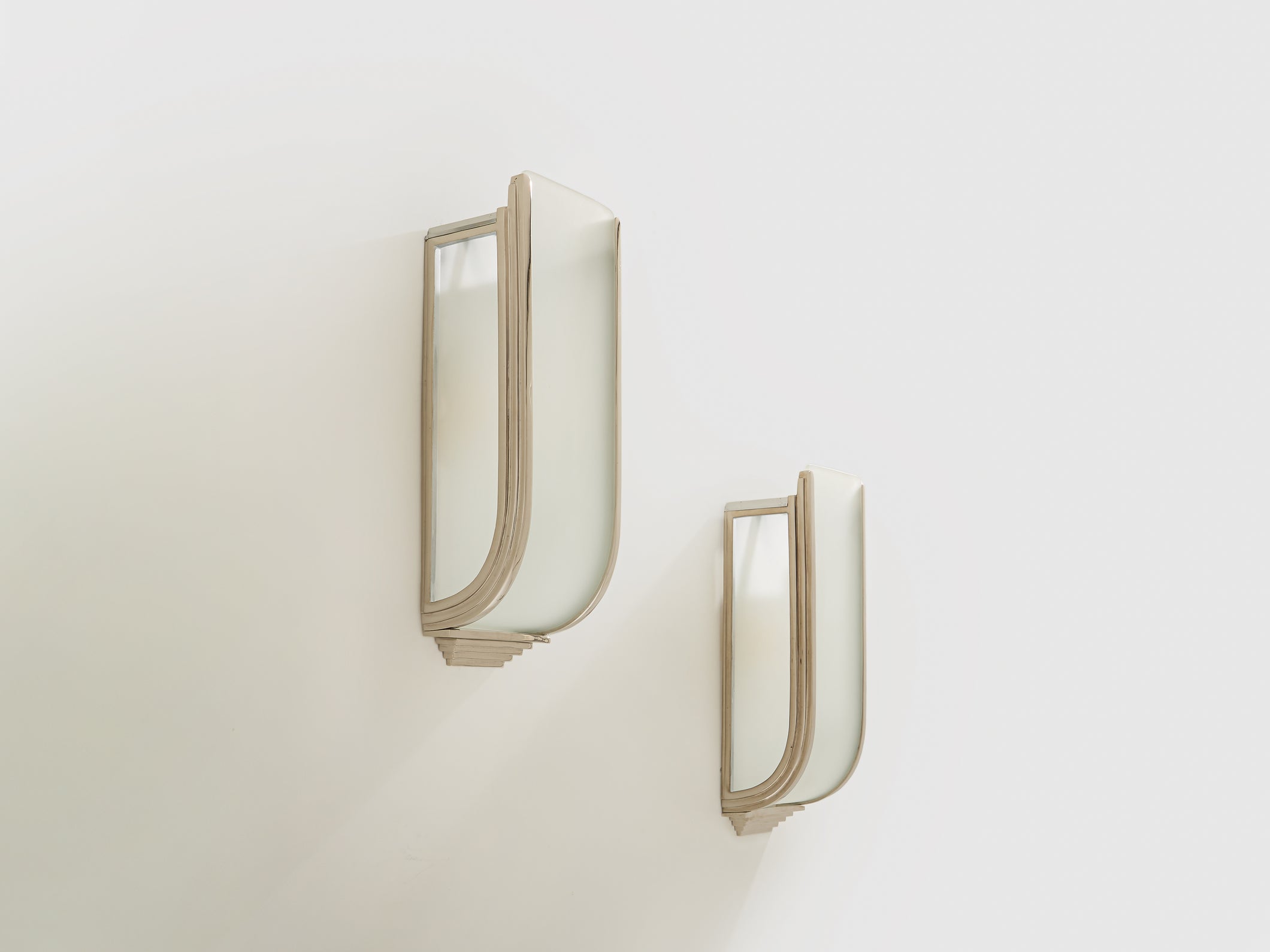 Pair of French Art Deco Modernist nickel steel opaline wall lights 1930