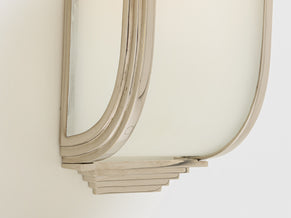 Pair of French Art Deco Modernist nickel steel opaline wall lights 1930