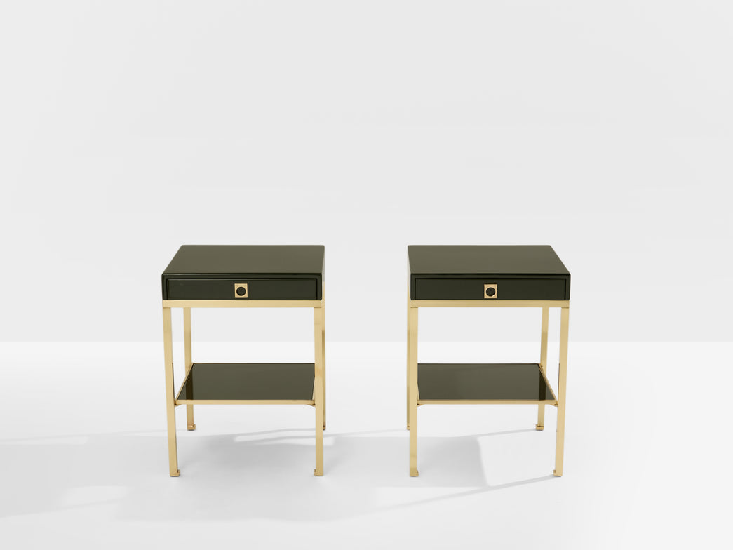 Pair of side tables green lacquer brass Guy Lefevre Maison Jansen 1970