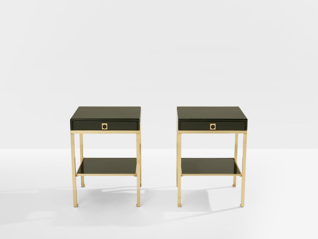Pair of side tables green lacquer brass Guy Lefevre Maison Jansen 1970