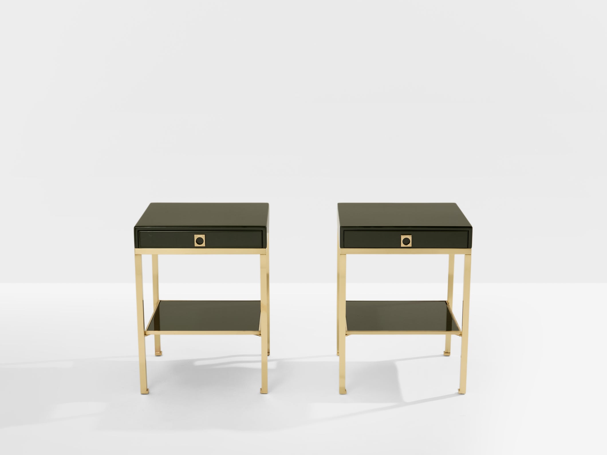 Pair of side tables green lacquer brass Guy Lefevre Maison Jansen 1970