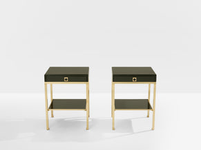 Pair of side tables green lacquer brass Guy Lefevre Maison Jansen 1970