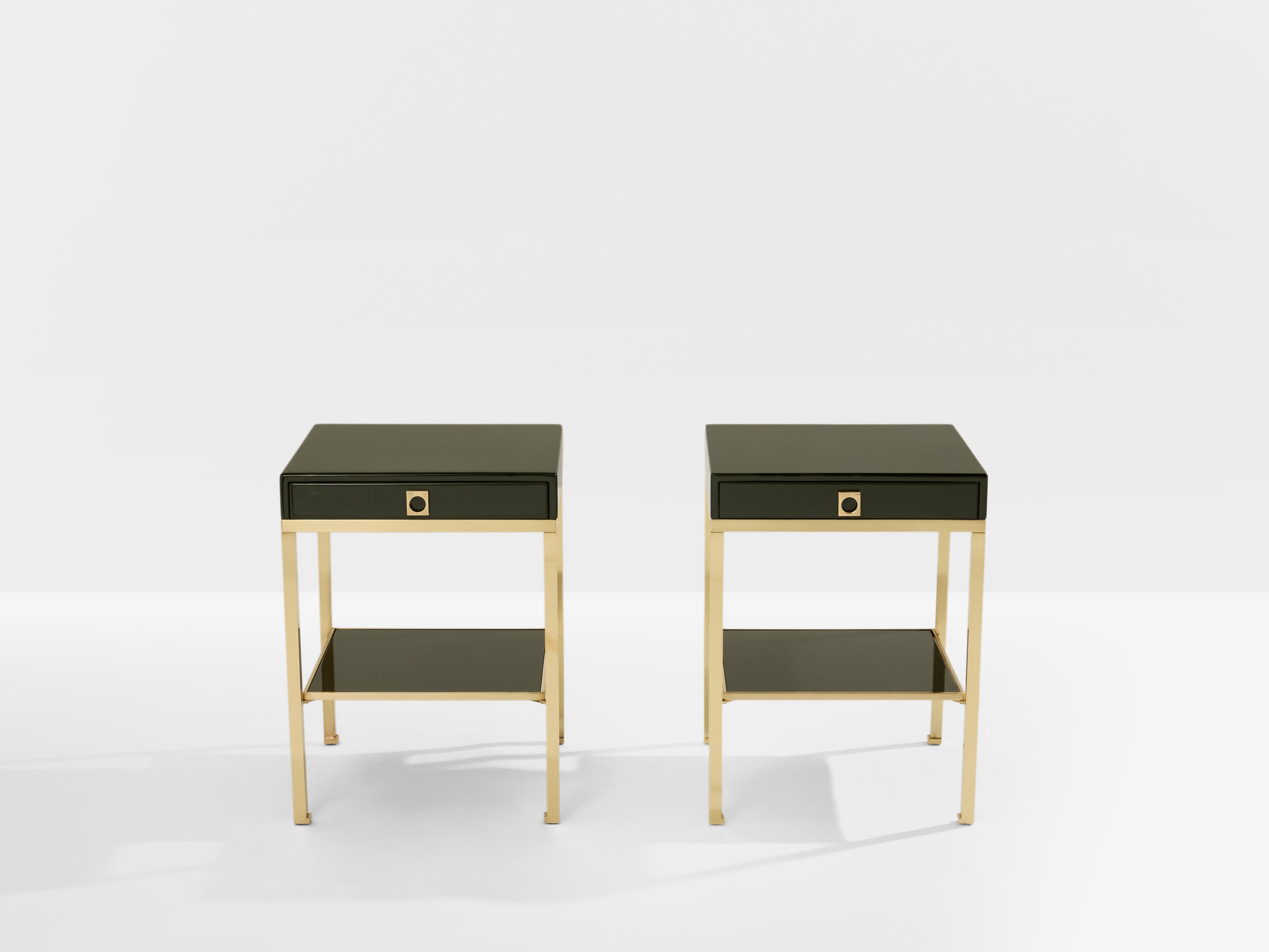 Pair of side tables green lacquer brass Guy Lefevre Maison Jansen 1970